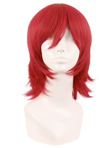 MapofBeauty 14 Zoll/35 cm Kurze Cosplay Anime Perücke Mit Pony Wolf Tail Synthetische Haarfasern für Partys Perücke (Rot)