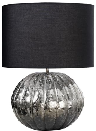 Riess Ambiente Design Tischlampe ABSTRACT 50cm silber schwarz Metall Stoffschirm handmade auch nutzbar als Schreibtischlampe Nachttischlampe oder Leselampe