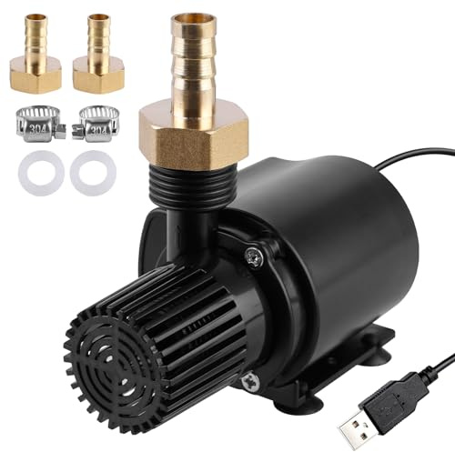 Vegena Mini Wasserpumpe, Tauchpumpe 500 L/H, Aquariumpumpe DC 5V USB, Wasserpumpen, ultra leise, 1,5 M Netzkabel, 2 Messingdüsen
