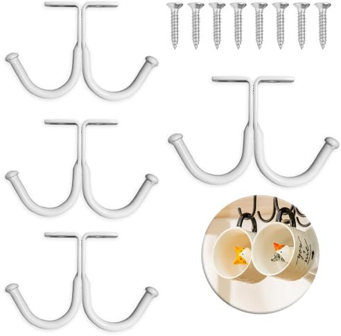 UBRAVE Tassen Halter, 4 Stück Kaffeetasse Halter für Küchentheke, Multifunctional Haken für Restaurant Coffee Shop Bar Küche mit Schraube, Weiß