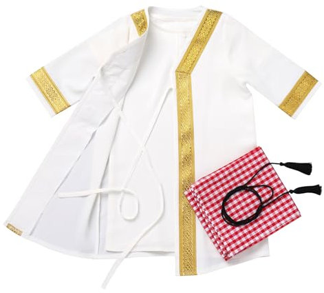 IBTOM CASTLE Baby Jungen Muslimischen Ramadan Robe Langarm Abaya Sets Eid Kaftan Dubai Islamische Outfits Neugeborene Arabisch Roben Kaftan+Abaya+Kopftuch Weiß 0-3 Monate