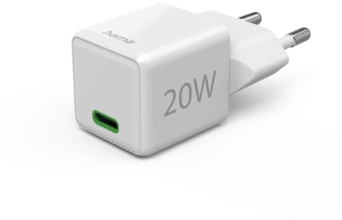 Hama Schnelladegerät, USB-C, Super-Mini-Format 2,75 x 2,75 x 2,90 cm, 20W | Schnelllader weiß, unterstützt Power Delivery und Qualcomm Quick Charge, System-on- Chip-Design, ideal für iPhone