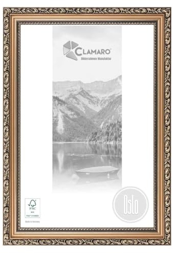 CLAMARO 'OSLO' Bilderrahmen Antik 15x20 Massivholz | Bronze | 49 mm breite Shabby Chic Vintage Barock Leiste | Holzrahmen inkl. Acrylglas, Rückwand, Metall Aufhänger