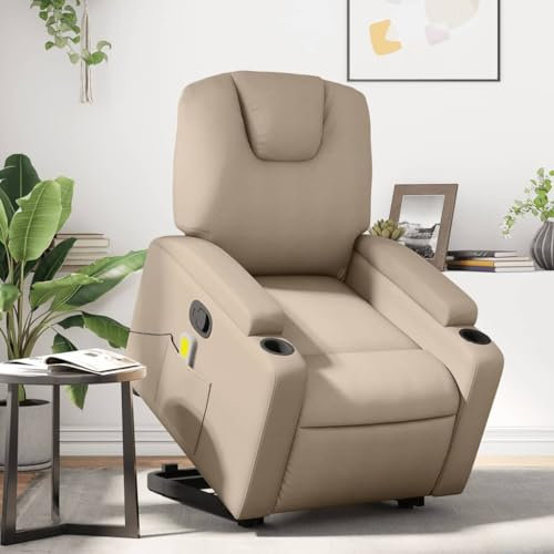 Homgoday Massagesessel mit Aufstehhilfe, Aufstehsessel Fernsehsessel Relaxsessel mit Liegefunktion, Ruhesessel Seniorensessel TV Sessel Liegesessel für Wohnzimmer Cappuccino-Braun Kunstleder