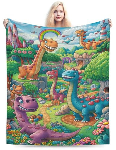 Cartoon-Dinosaurier-Paradies-Decke für Bett, Winter-Überwurfdecke für Damen, Herren und Kinder, superweiche Plüschtier-Decke, Überwurf, Plüschdecke, Geschenke, 101,6 x 127 cm