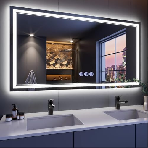 baklon Miroir de Salle de Bain, avec éclairage, 150 x 70 cm, Miroir Mural et Interrupteur Tactile, IP65 LED, avec Fonction mémoire, 3 températures de Couleur, Horizontale/Verticale, Verre trempé HD