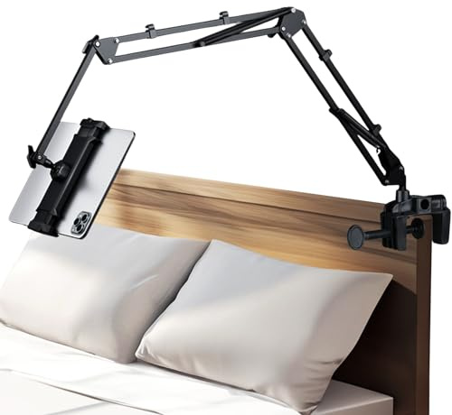 Tolenre Support Tablette pour Lit, Support de Téléphone Réglable Rotatif à 360°avec Bras Stable, Support avec 4 Clips pour iPhone Samsung HTC Sony Smartphone Series/iPad/Nintendo Switch/Kindle