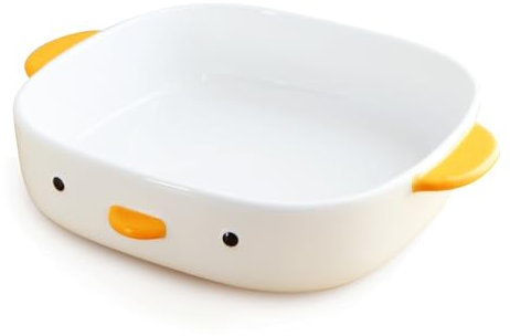 PURROOM Cute Duck Baking Dish, Ceramic Casserole Square Dish, Porcelain Pie Pan, 9x9 in Medium Baking Pan with Handles, Oven Safe & Durable Bakeware for Lasagna.