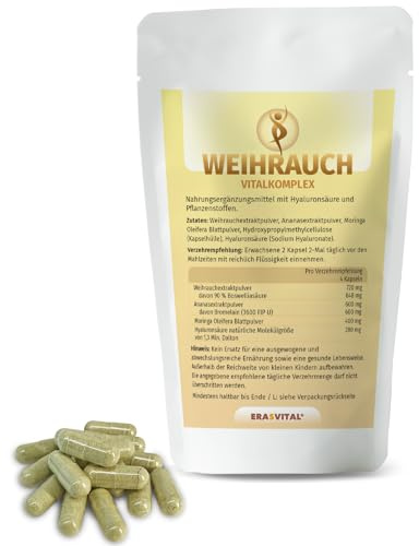 Weihrauch Vitalkomplex 60 Kapseln hochdosiert mit 648 mg Boswelliasäure und 600 mg Bromelain (3600 FIP U) für Frische, Pflege und Balance – Natürliche Wirkstoffe für Ihr Wohlgefühl Vegan