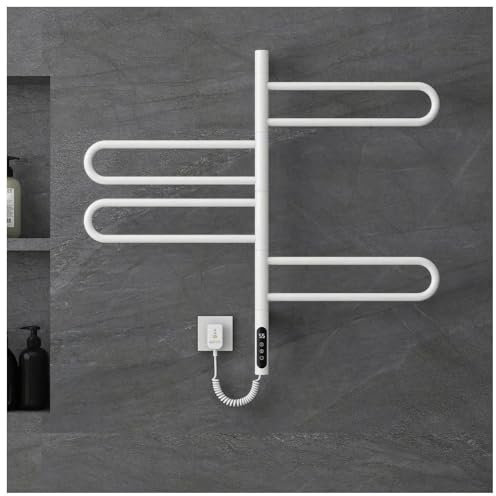 Porta asciugamani riscaldati per bagno, rotazione di 180°, scaldasalviette elettrico con timer, display LED, controllo della temperatura costante, scaldasalviette per bagno plug-in/cablato, grigio (b