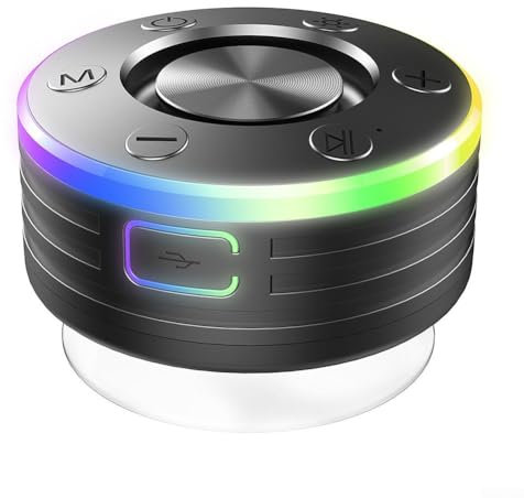HpLive Enceinte, radio de douche, IPX7, étanche, portable, avec ventouse, spectacle de lumière RVB, radio FM BT5.3, pour salle de bain (noir)