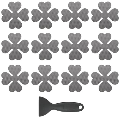 PATIKIL 12 Pcs Autocollants De Baignoire Antidérapants avec Grattoir Gris | Autocollants De Douche Antidérapants, Décorations De Sol De Salle De Bain, Forme De Trèfle Mignons, Treads Tubs