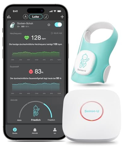 Sense-U Smart Socket (lungo) Baby Monitor con indicatore di sonno e notifiche, monitora la frequenza cardiaca e il movimento per la tranquillità, il monitor del piede