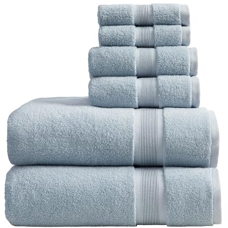 Springtree Home Luxury Bamboo Rayon Bath Towel Set 6 Piece Set | 35% Bamboo Rayon - 65% Cotton | Absorbent Quick-Dry Towels for Bathroom | Oeko-TEX Standard 100 Cotton | Blue Fog