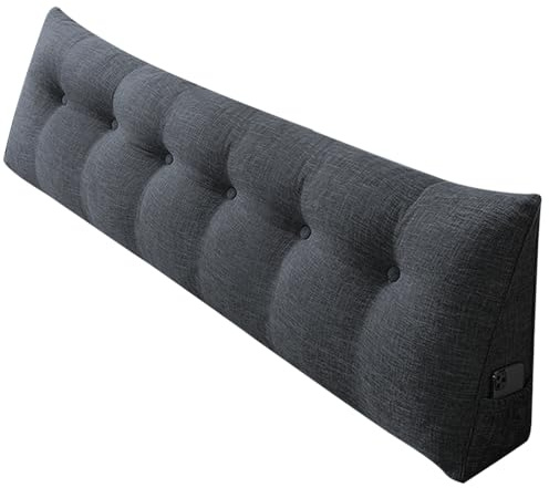 Cojín de respaldo, cojín de lectura para cama y sofá, cojín triangular, cojín para cama y sofá, cojín para cama grande, con funda lavable-180 x 50 x 20 cm gris