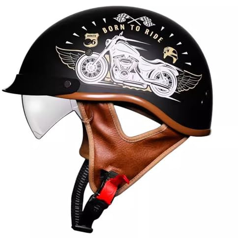 VVPEC retrò Elmetto Tedesco Casco Motociclista ECEDOT Omologato Mezzo Casco Moto d'Epoca con Visiera Scooter Caschi Jet Universale Uomo E da Donna per Street Cruiser(5,M=57~58cm)