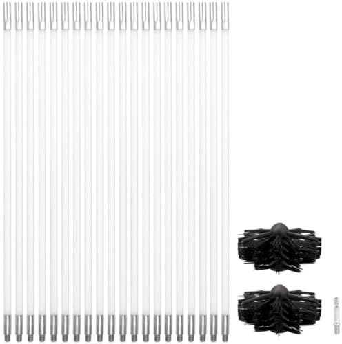 Complete Chimney Sweep Kit, 23 Pieces With Drill Attachment, Flexible Rods & Brushes For Vents, Fireplaces & Chimneys
