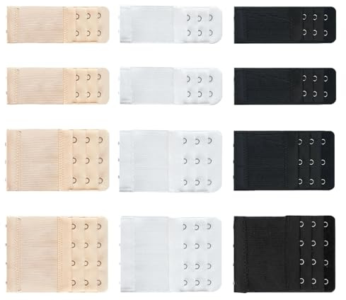WUPENGZON 12 Stück BH Verlängerung Set, BH Erweiterung 3 Reihen 2 Haken/3 Haken/4 Haken,Bra Extender Weich, Bequem und Dehnbar,BH Verschluss Elastischen Verlängerung