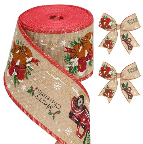 jijAcraft Beige Schleifenband Weihnachten mit Draht: 6cm Breit Weihnachtsbänder 10m Geschenkband Weihnachten für Basteln Bögen Baumdeko
