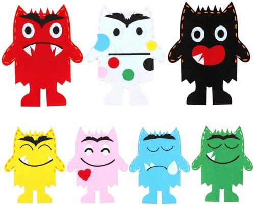 Farbige Monster-Handpuppen, 7 Stück Plüsch-Fingerpuppen zum Thema emotionale Traurigkeit, Monsterpuppe aus Vliesstoff, DIY-Sockenpuppe zum frühen Lernen für Geburtstagsfeiern, vorgetäuschte Party
