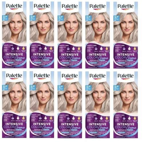 Confezione da 10 palette di colori intensi 12 – 21 Silver Ash Blond Hair Color – Full Box – con istruzioni in lingua inglese (lingua italiana non garantita)
