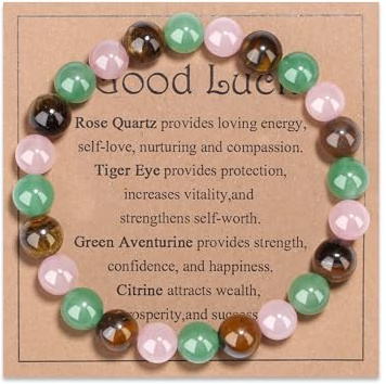 AWARDSEN Good Luck Crystal Bracelets for Women 8 mm Stretch Beaded Bracelets Good Fortune Bracelet Gift for Her Protection Prosperity Love with Good Luck Cards