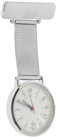 UKCOCO Reloj Resistente en Carcasa Médicos y Profesionales de Bolsillo Broche de Solapa, Acero Inoxidable Plata, Diseño Minimalista Enfermera Hospitales