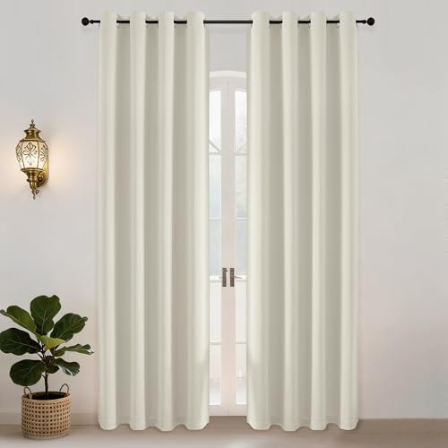 Simplebrand Thermovorhang Gegen Kälte Wohnzimmer Gardinen mit Ösen 2er Set, Beige H 245 x B 140 cm Verdunkelungsvorhang Beige Wärmeisolierende Vorhänge Verdunkelung Thermal Curtains