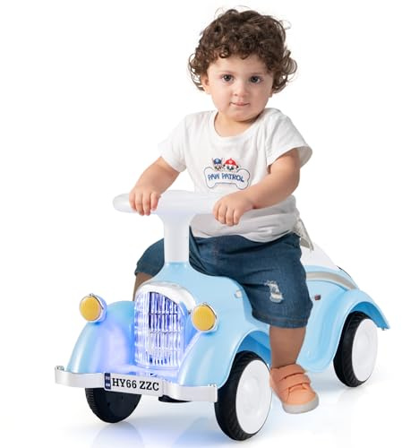 GOPLUS Kinder Rutschauto, Retro Classic Schiebeauto, Kinder Rutschfahrzeug mit Lenkrad, Hupe, LED-Scheinwerfern & Stauraum unter dem Sitz, Laufwagen für Jungen und Mädchen 19-36 Monate (Blau)