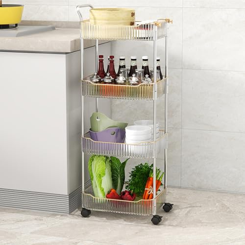 Carrello portaoggetti in acrilico trasparente con ruote bloccabili, 4 ripiani, per cucina, bagno e studio, ripiani mobili per una facile conservazione
