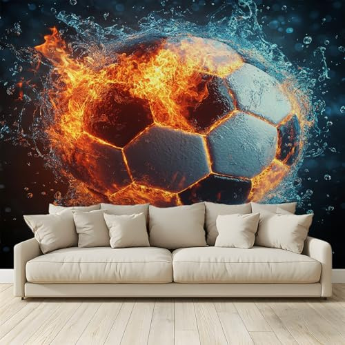 MKBKLI Papel pintado fotográfico con diseño de agua y fuego de fútbol - Diseño para paredes de habitación - Fotomural - Tela no tejida 350 x 256 cm - Pegamento no incluido