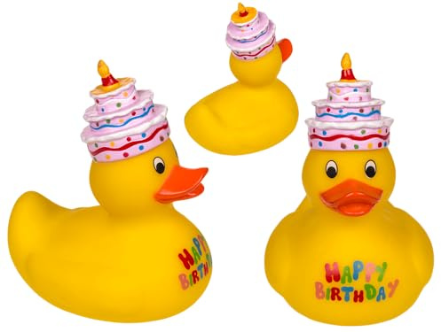 Canard de bain couineur 10 cm – Canard de bain amusant dans différents motifs (Happy Birthday, football, cowboy, mariage) – Cadeau amusant et décoration – Canard en caoutchouc qui couine pour enfants