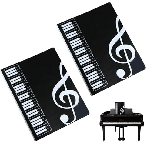 2 Stück Notenmappe A4, Chormappe Schwarz 80 Taschen/120 Notenmappe Kunststoff A4 Music Sheet Chormappe Musikordner mit Innentasche für Notenblätter Papier