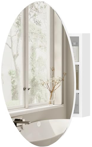 HOMCOM Specchio Bagno Contenitore Irregolare con Luce LED, 50x70cm Mobile Bagno con Specchio, Anta Soft Close, Dimmerabile a 3 Colori, Ripiani Regolabili, Antiappannamento, Funzione Memoria, Bianco