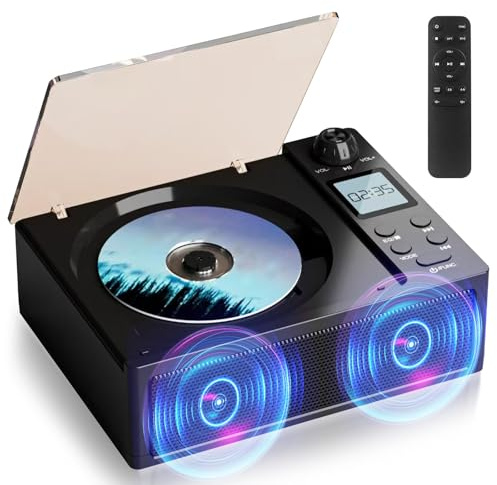 Lettore CD Portatile, Lettore CD Vintage con Batteria Ricaricabile 4000 Mah, Lettore Musicale CD con Telecomando, Doppi Altoparlanti, Display LED, Supporta USB, Scheda TF,Black