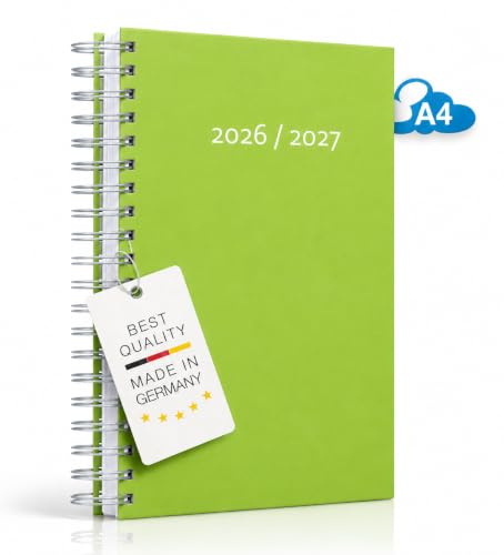 edition cumulus Kalender 2026/2027 DIN A4 – Dicker Tageskalender - August 2026–August 2027, Spiralbindung, Schwarz, Made in Germany, viel Platz pro Tag - FRÜHLINGSGRÜN