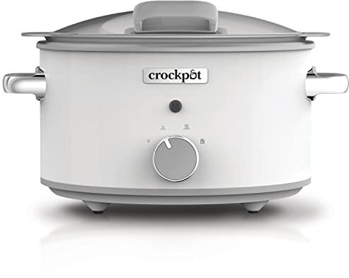 Crock-pot Pentola per Cottura Lenta, Slow Cooker, 4.5l, fino a 5 Persone, DuraCeramic, Sauté per rosolare su Gas e Induzione, Coperchio con Cerniera, 2 Impostazioni Cottura e Funzione Warm, Bianco