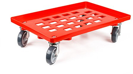 aidB Transportroller für Euroboxen mit 4 Gummilenkrollen, Rot, 600x400 mm, Fläche gerastert, Rollwagen zum Transport von Kisten, Praktischer Kistenroller
