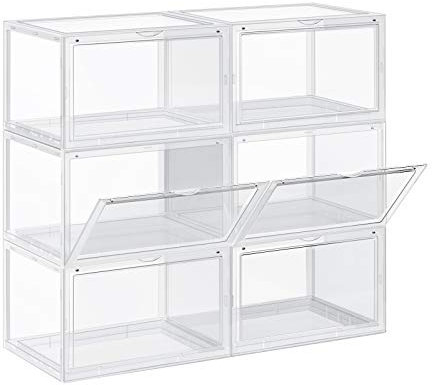 SONGMICS Schuhboxen, 6er Set, stapelbare Schuh-Organizer, Kunststoffboxen mit durchsichtiger Tür, Schuhaufbewahrung, für Schuhe bis Größe 46, 28 x 36 x 22 cm, transparent LSP06CW