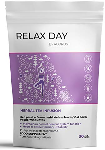 ACORUS Tisana Relax Day ● Programma per il tisana di 15 giorni ● Tè 100% naturale per il rilassamento diurno con lavanda, melissa e avena (2g x 30)