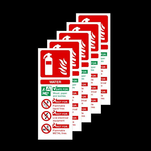 5x Water Fire Extinguisher ID 85x210mm Rigid Plastic Signs