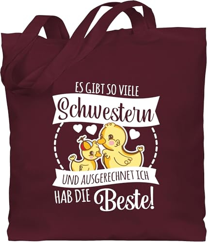 Baumwolltasche - Schwester Taschen - Es gibt so viele Schwestern und ausgerechnet ich hab die beste mit Enten - weiß - Unisize - Bordeauxrot - schwesterngeschenk geschenk für sister schwesterherz