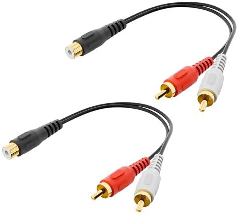 VCELINK RCA Splitter 1 Female to 2 Male (8 Inch), Stereo Audio Y Cable, Gold Plated Dual RCA Male Adapter for Car Audio, Subwoofer, TV, CD Player, Home Theater and so on, 2 Pack