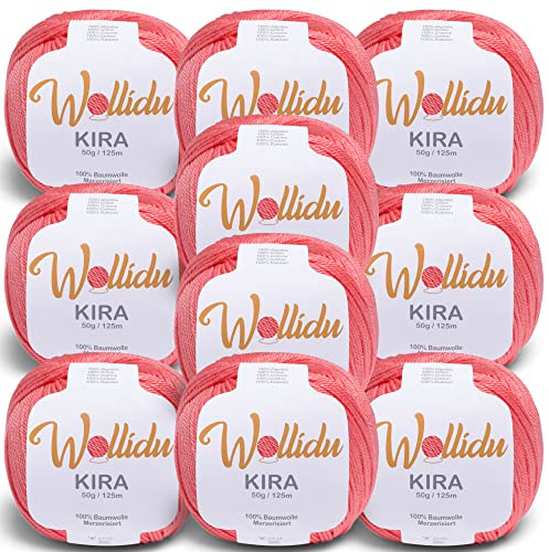Wollidu Kira 100% Baumwolle zum Stricken und Häkeln 10 x 50g Set Häkelgarn Strickgarn - Lachs