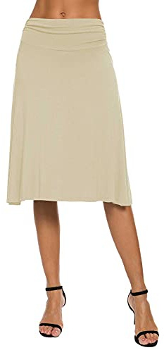 EXCHIC Femmes Yoga Jupe Midi De Évasée Taille Haute (S, Chameau)