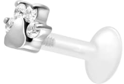 PIERCINGLINE PTFE Labret mit Gewinde TITAN AUFSATZ KRISTALLPFOTE| Piercing Lippe Nase Ohr Helix Silberfarben 1,6 x 10 mm