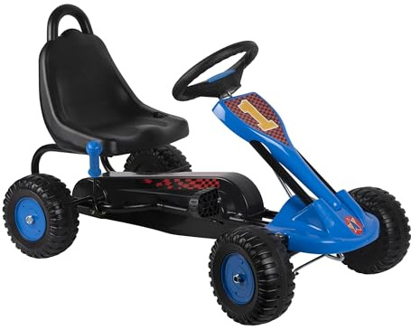 MaxiMondo Gokart - Stahl - Einstellbar - Handbremse - Max 35 Kilo - Blau/Schwarz