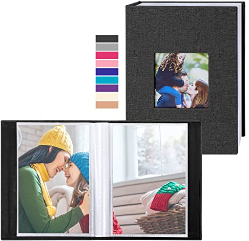 Lanpn Fotoalbum 10x15 100 2 Packungen, Klein Mini Leinen Einstecken Einsteckalbum für Hochformat Fotos Bilder Schwarz