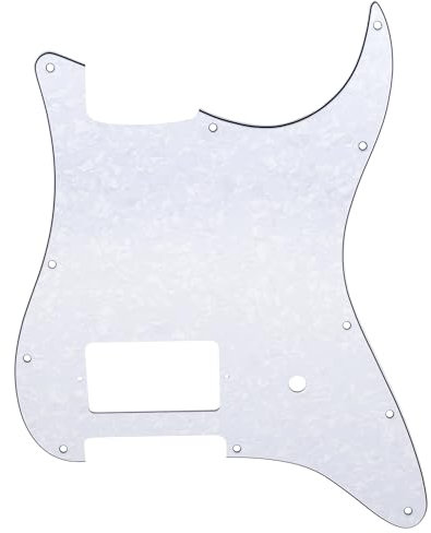 Musiclily Pro 11 Löcher Strat Pickguard 1 Covered Humbucker Gitarren Schlagbrett für Fender USA/Mexico Tom Delonge Strat Style E-Gitarre, 4-lagig White Pearl