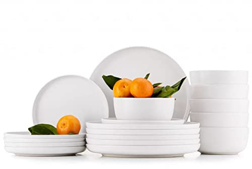 Konsimo. Geschirrset 6 Personen - VICTO Teller Set Modern 18 Teilig - Tafelservice & Geschirrsets - Kombiservice 6 Personen - Steingut Service für Familie - Geschirr Weiß - Plates - Essgeschirr